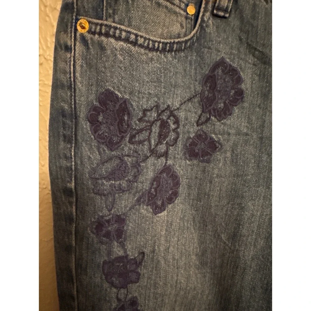 Michael Kors Dillon‎ Relaxed Embroidered Floral Jeans Denim Blue Women's